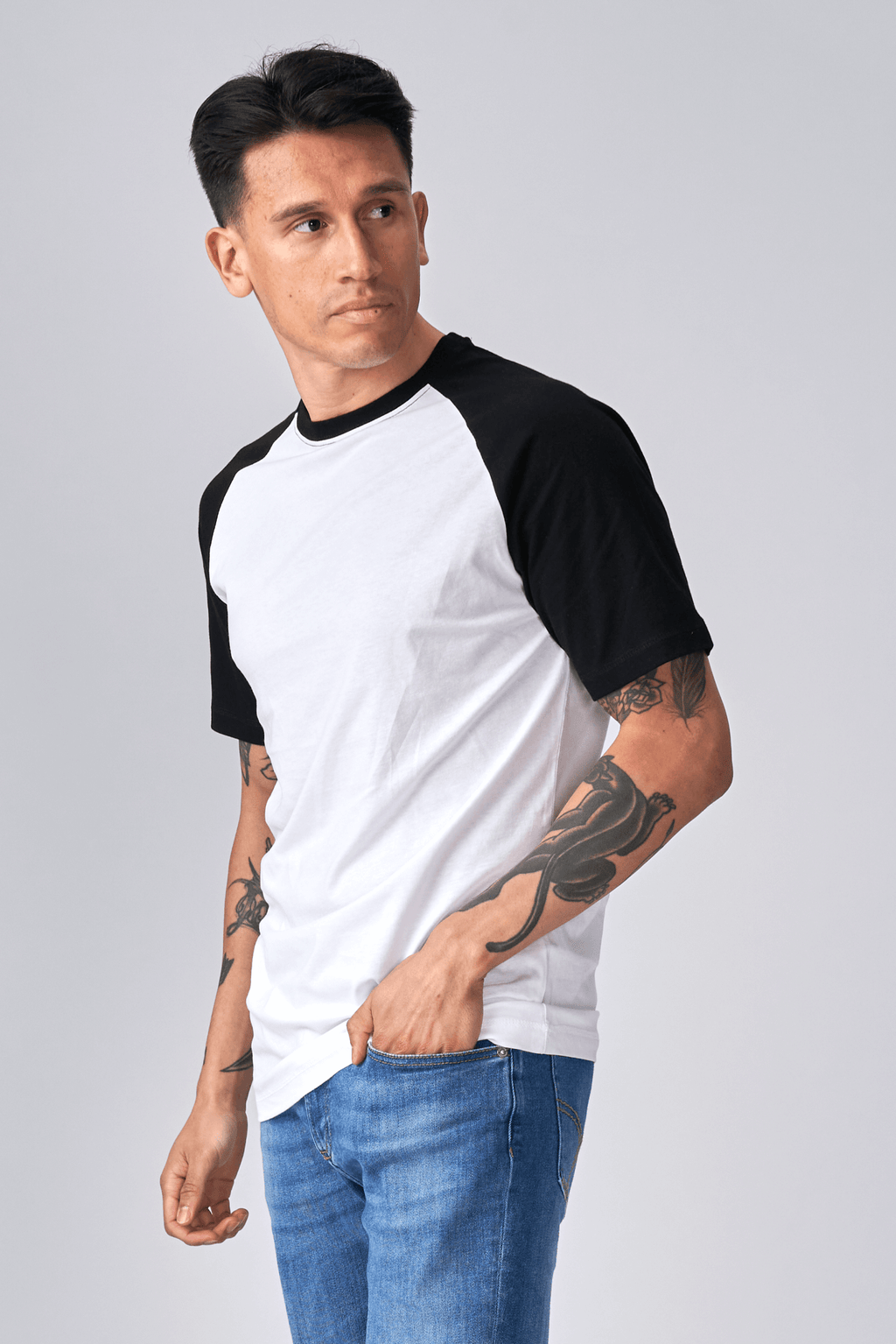 Basic raglan T-shirt - Svart-Hvit