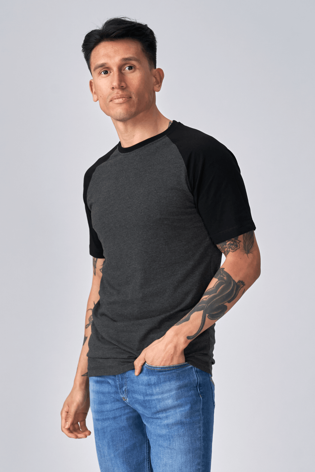 Basic raglan T-shirt - Svart-Mørk Grå