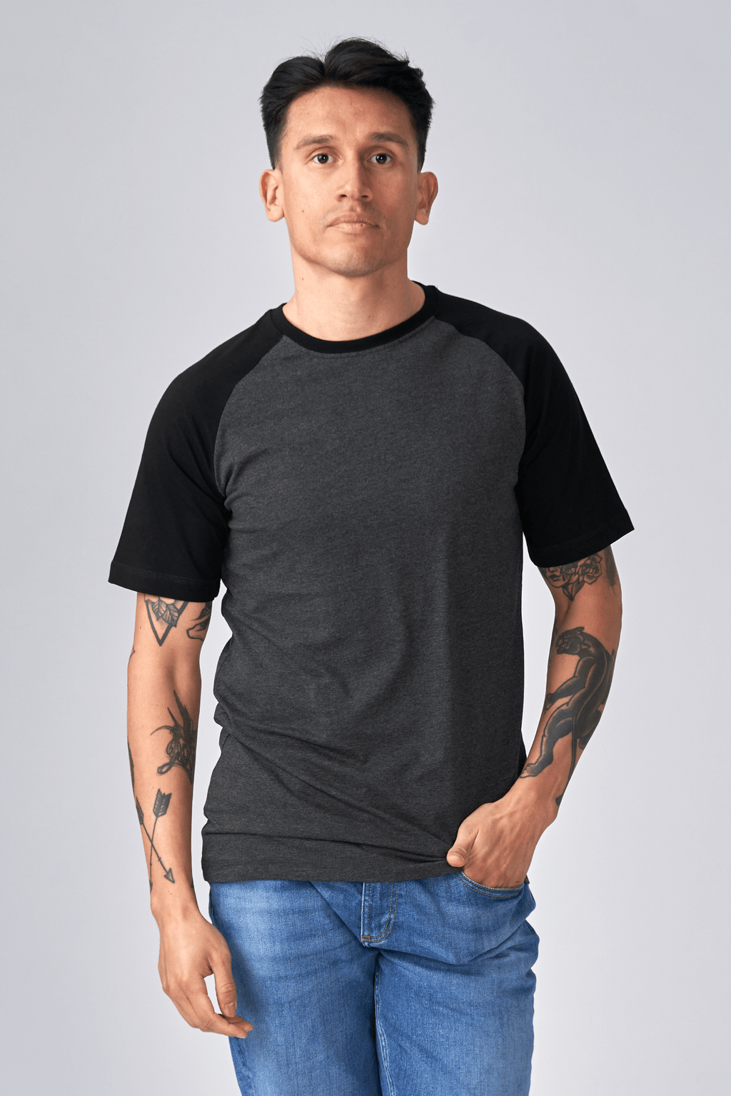 Basic raglan T-shirt - Svart-Mørk Grå