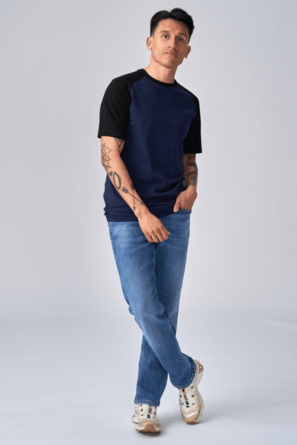 Basic raglan T-shirt - Svart-Navy