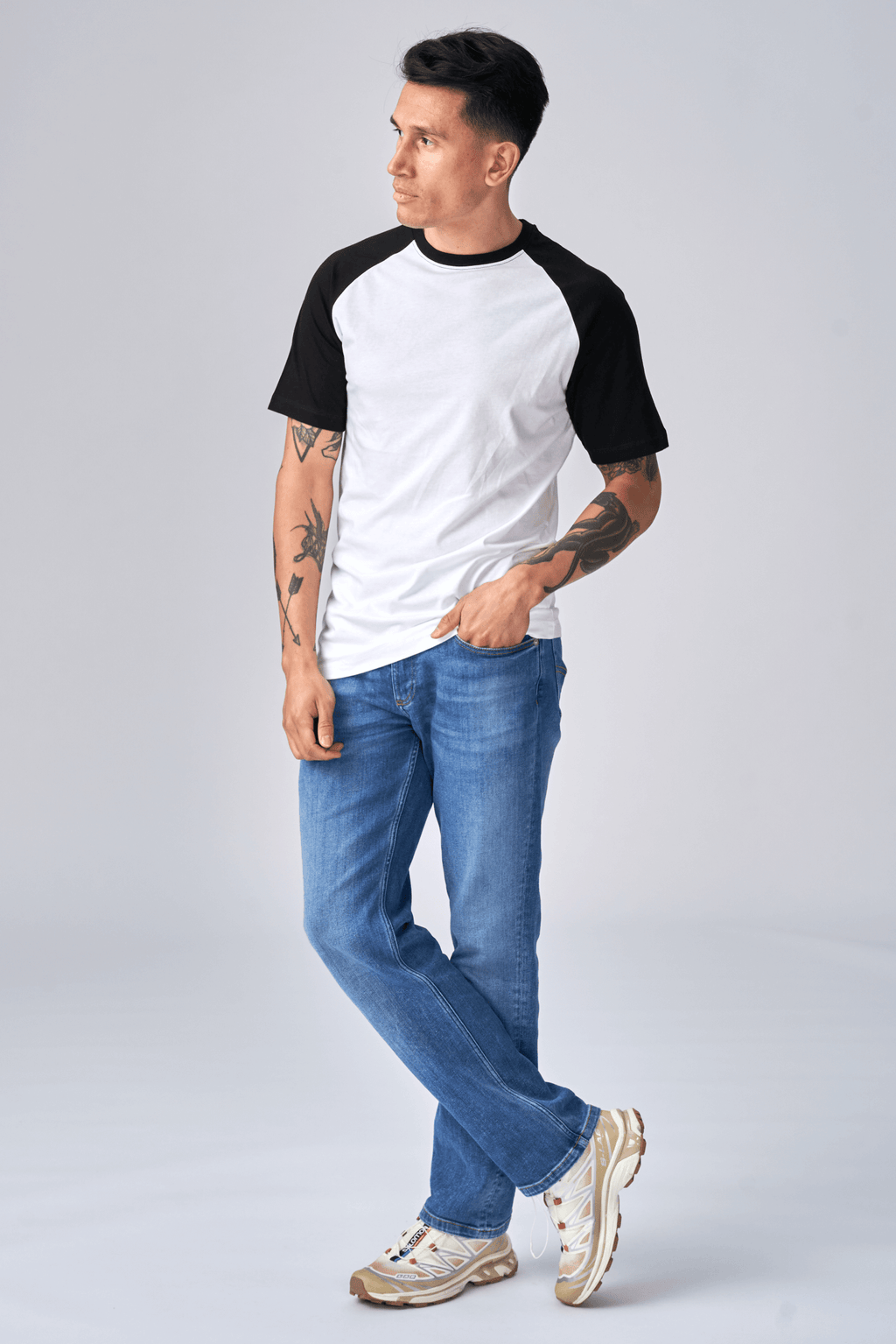 Basic raglan T-shirt - Svart-Hvit