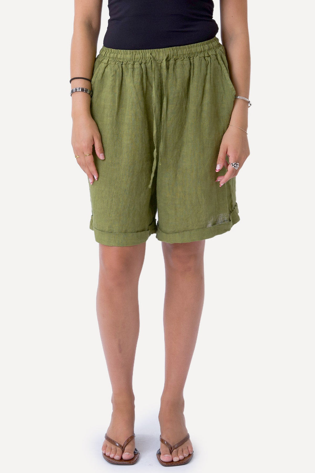 Linshorts - Oliven