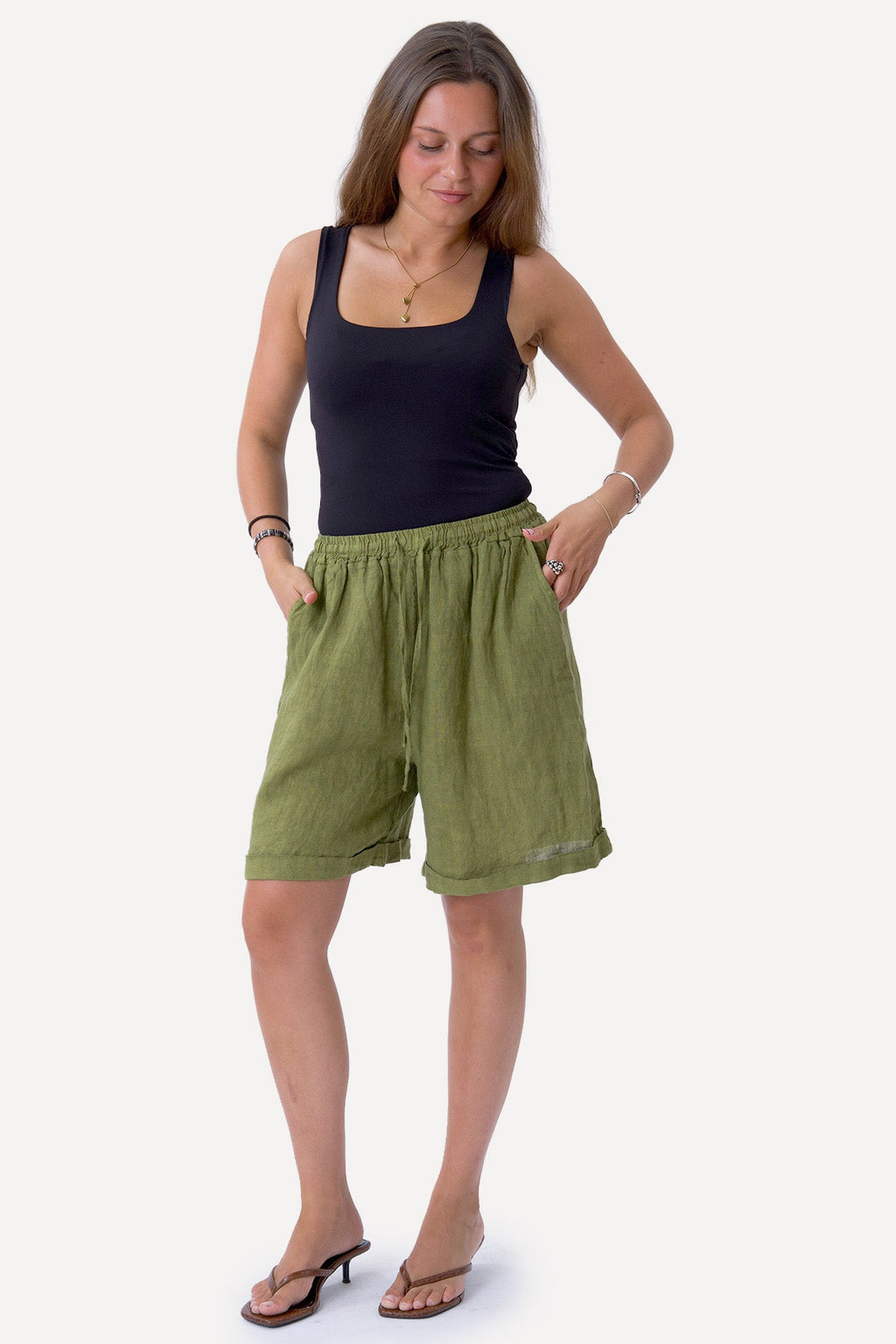 Linshorts - Oliven