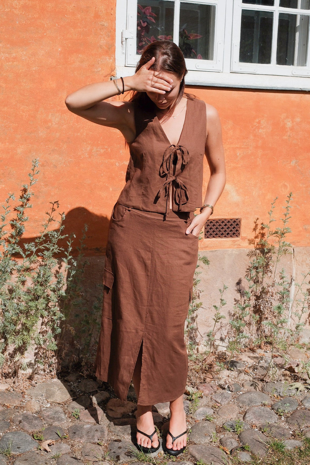 Lin vest - Brun