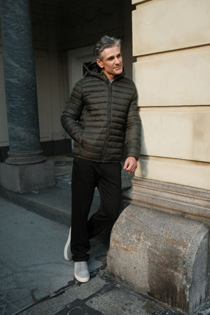 Hooded Light Puffer Jakke - Olive