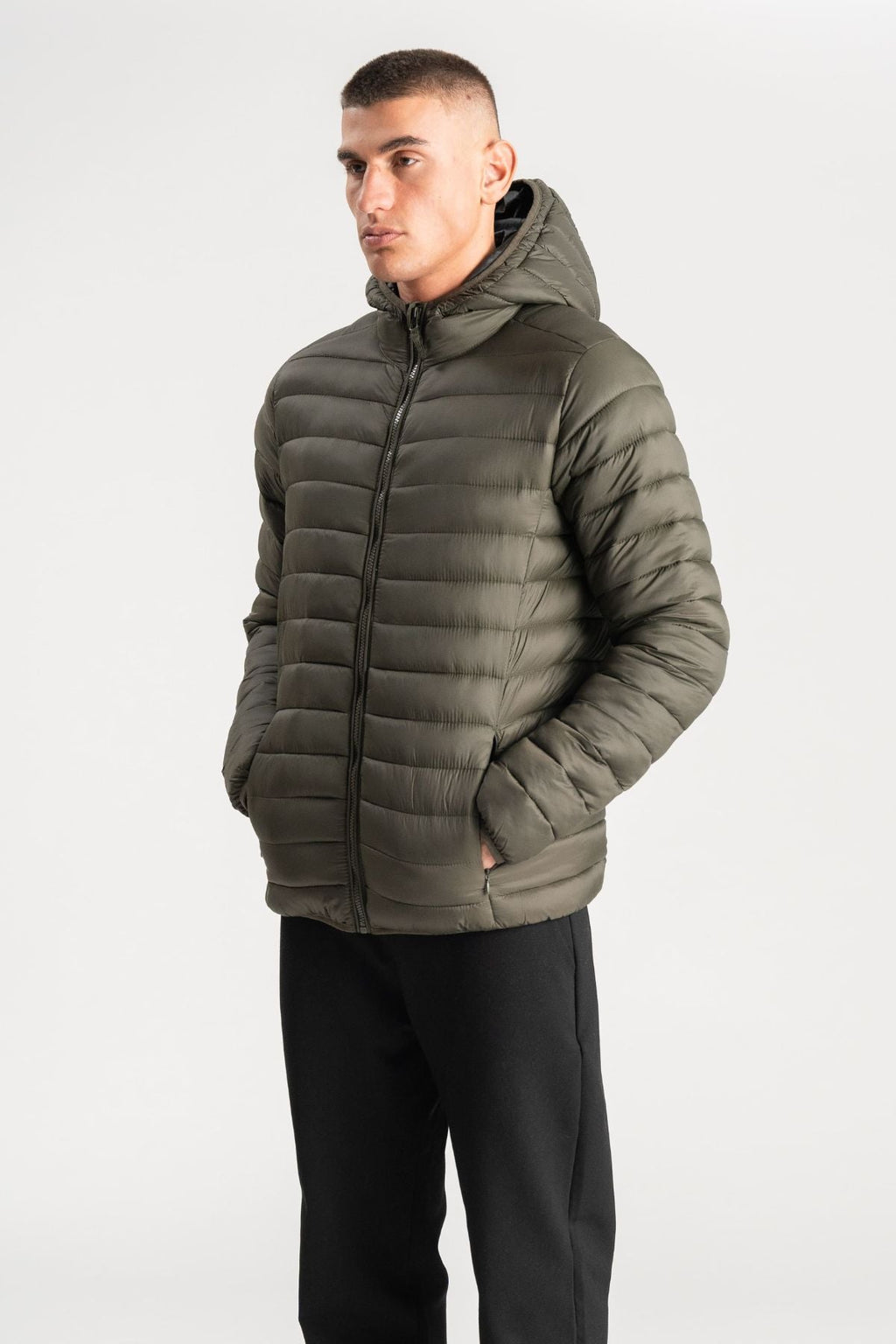Hooded Light Puffer Jakke - Olive