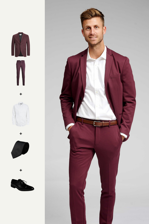 The Original Performance Suit™️ (Bordeaux) + Skjorte, Slips & Derby sko - Pakketilbud