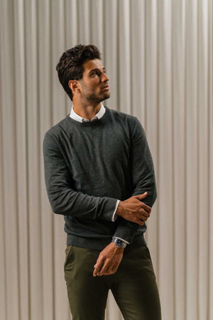 Pullover Rundhals - Charcoal Melange