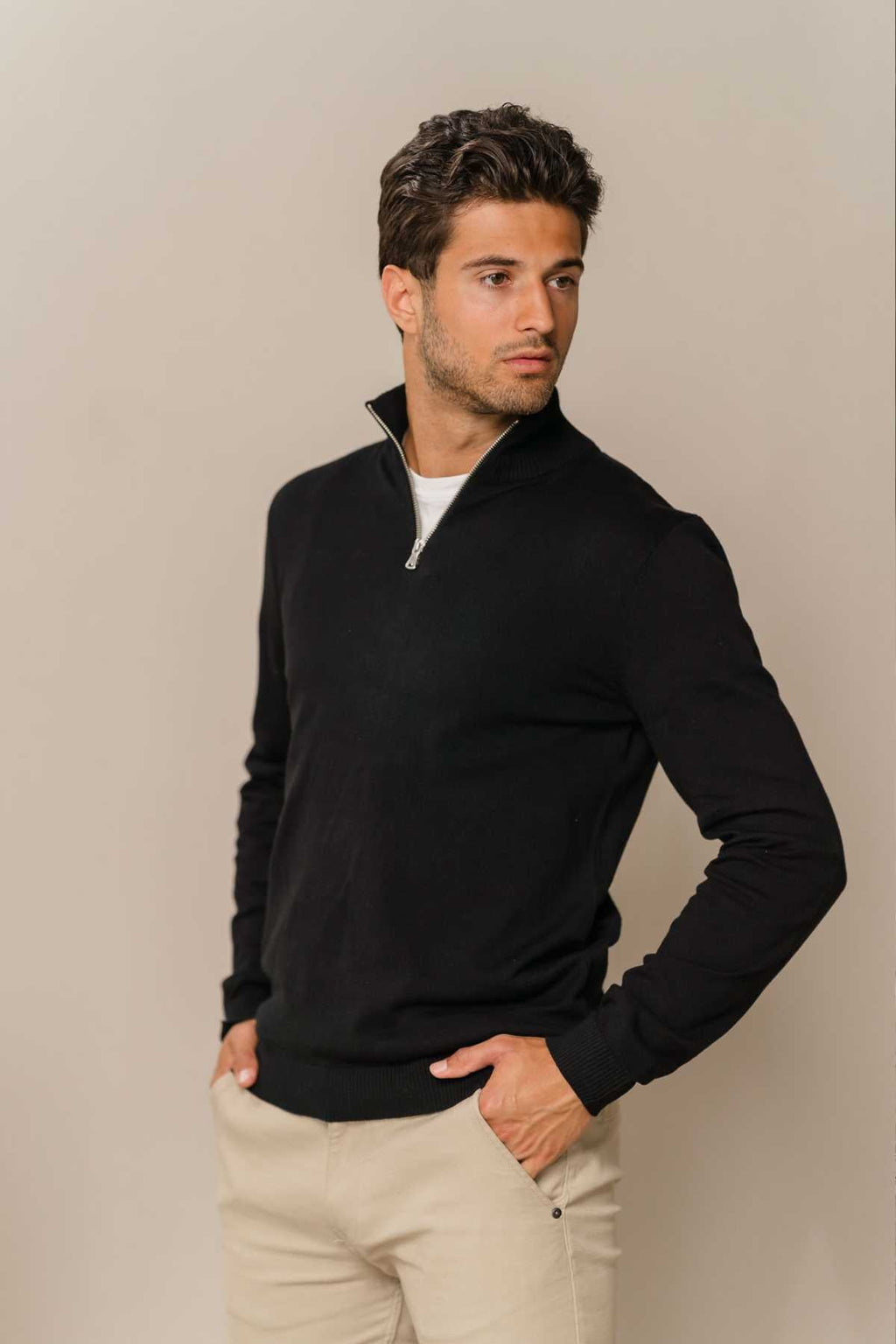 Pullover Half Zip - Svart