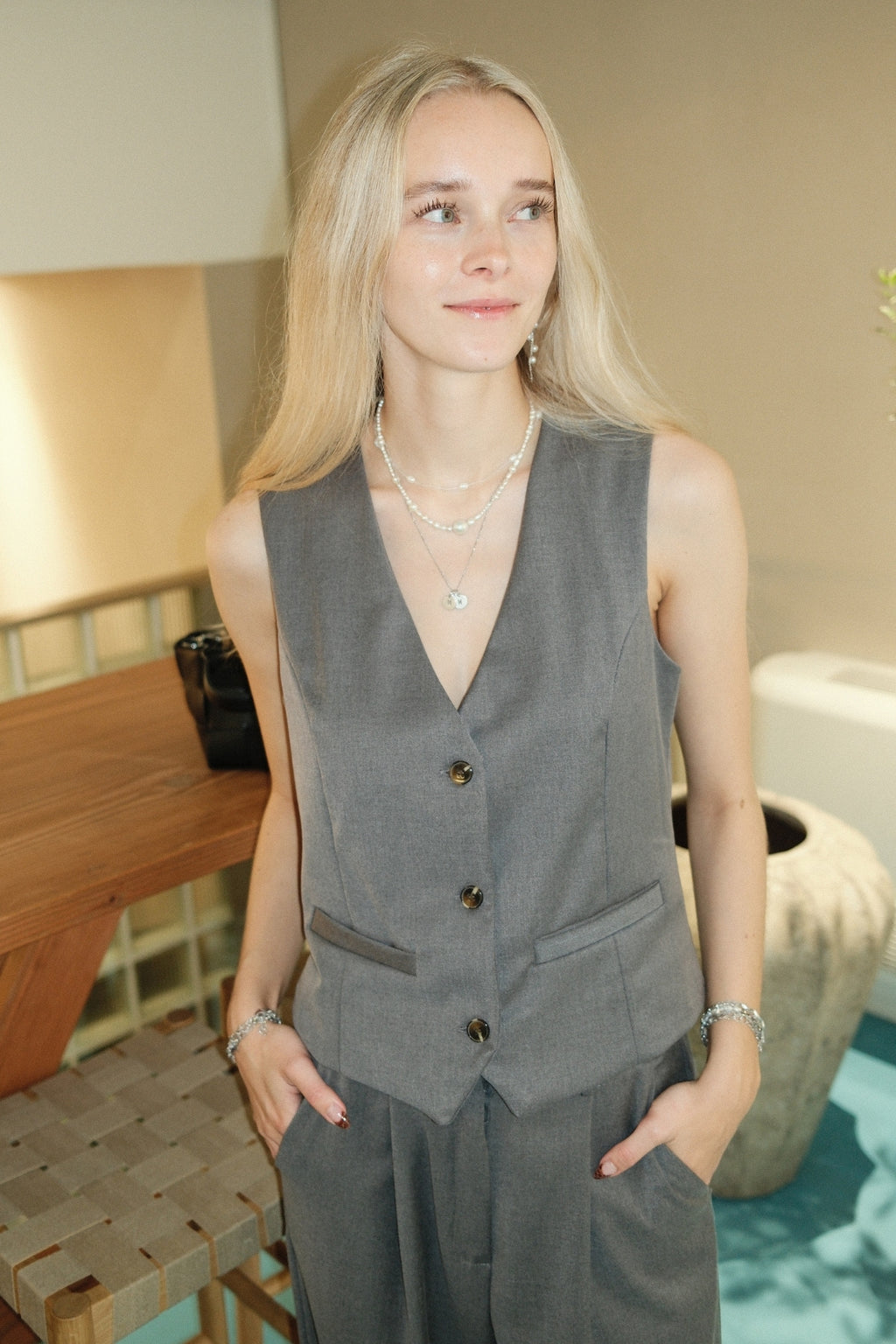 Nadia vest og bukser (Mørkegrå) - Pakketilbud