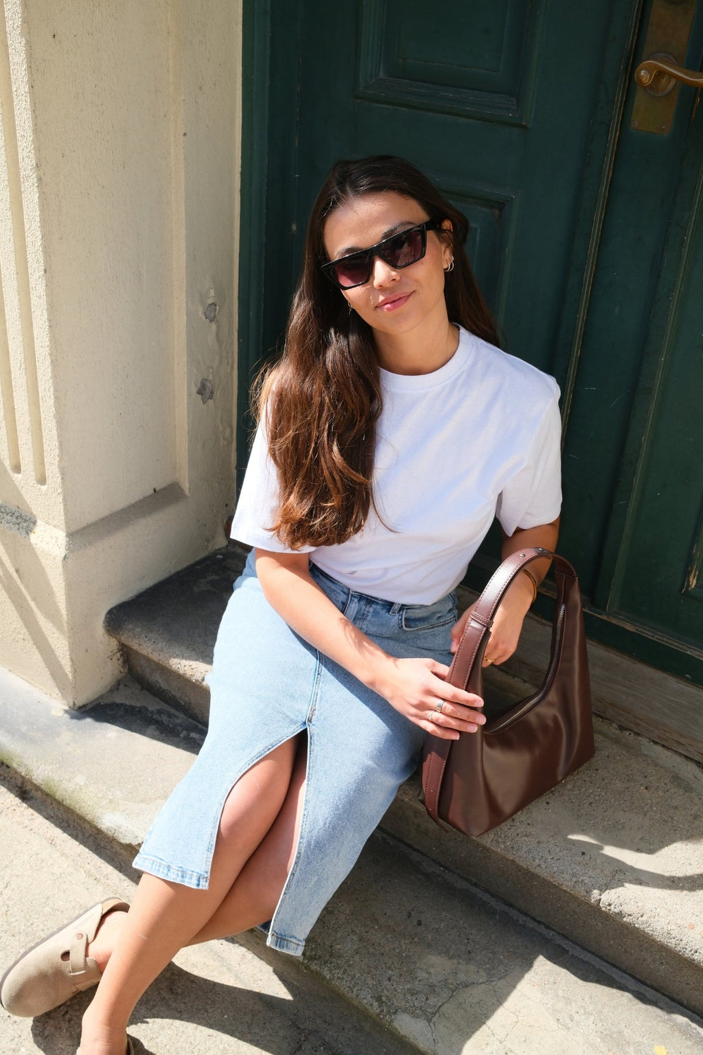 Natalie Midi Skjørt - Lys Blå Denim