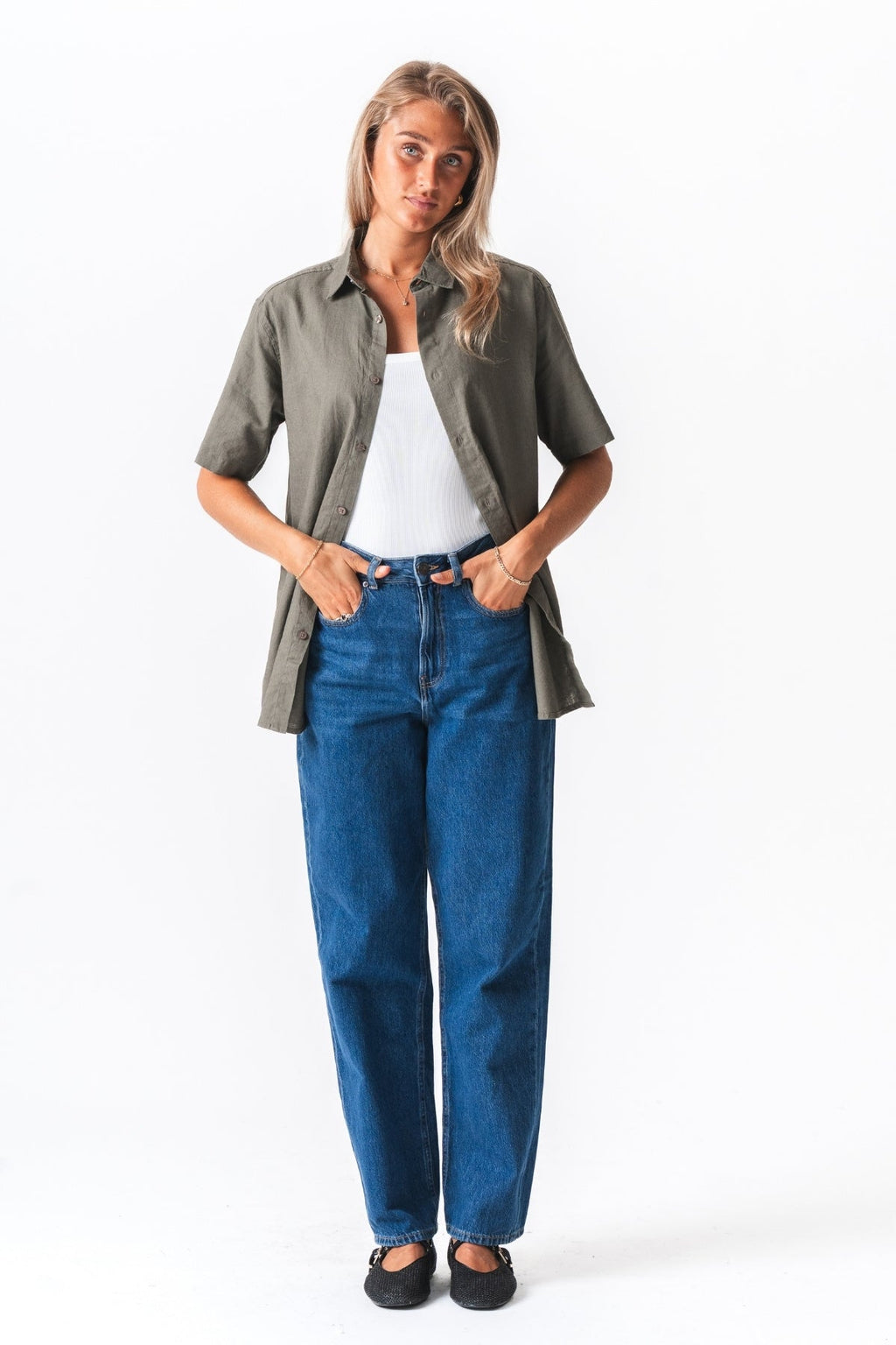 Kortermet Linskjorte - Army