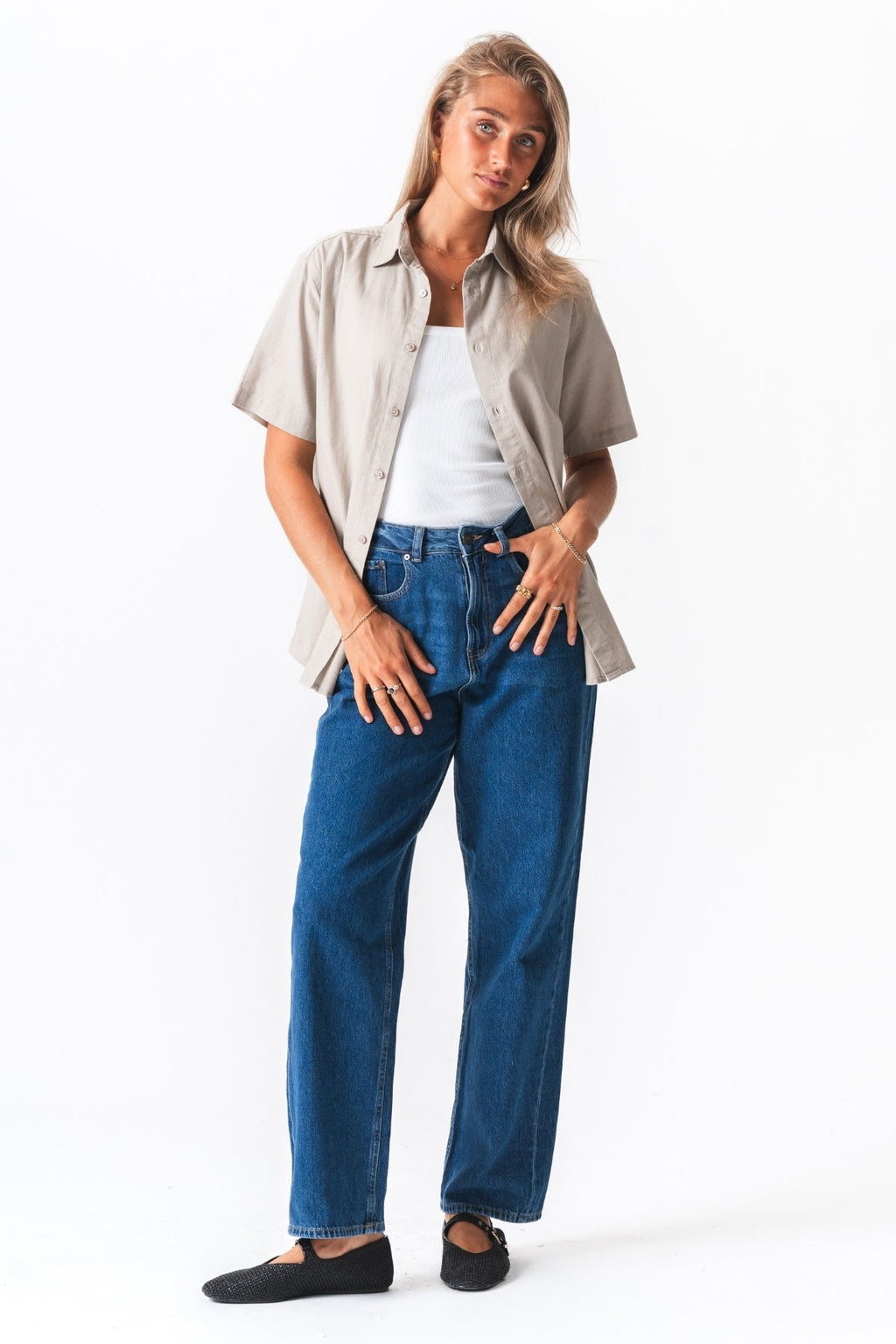 Kortermet Linskjorte - Sand