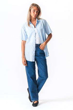 Kortermet Linskjorte - Lyseblå