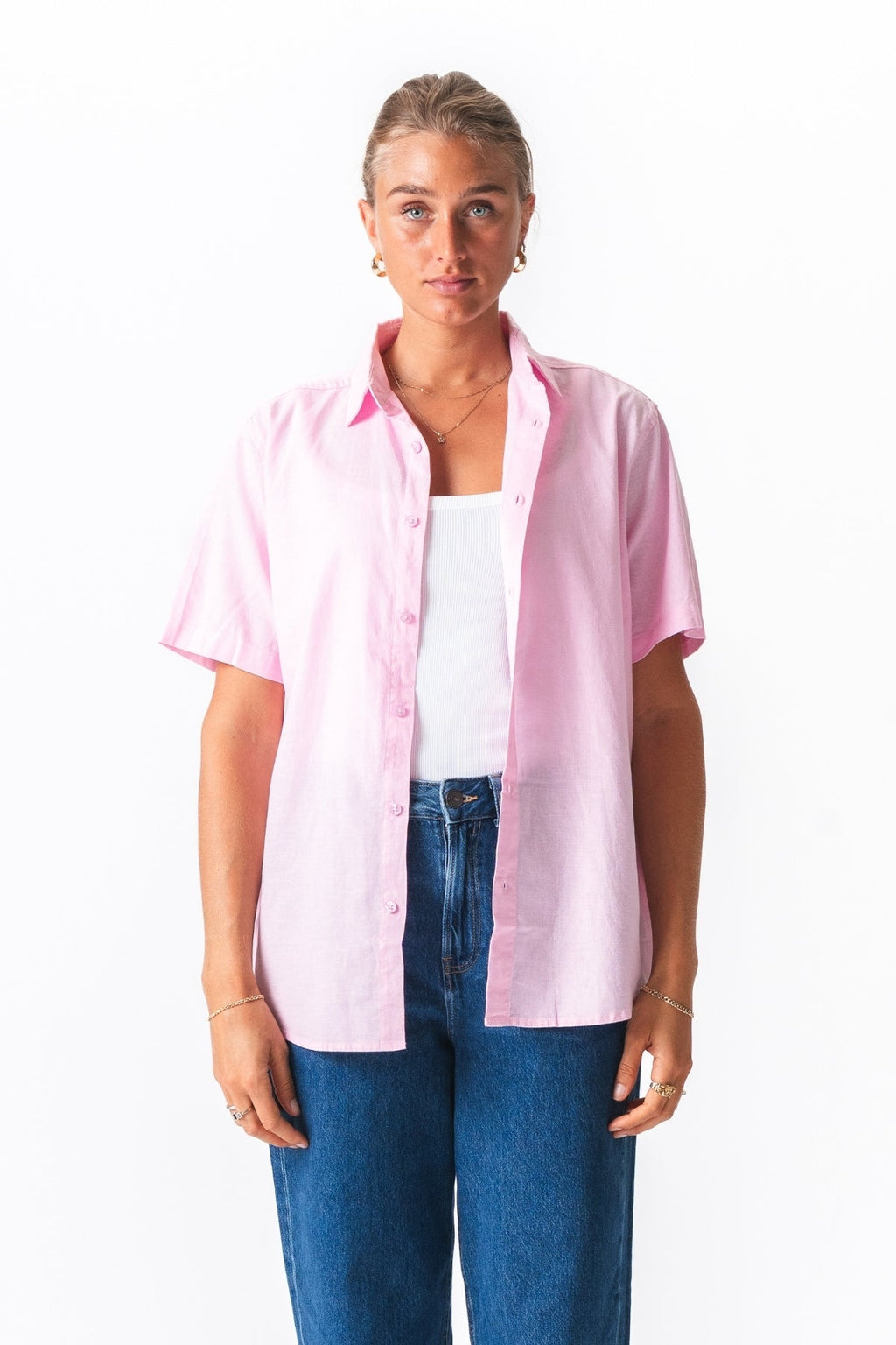 Kortermet Linskjorte - Lys Rød