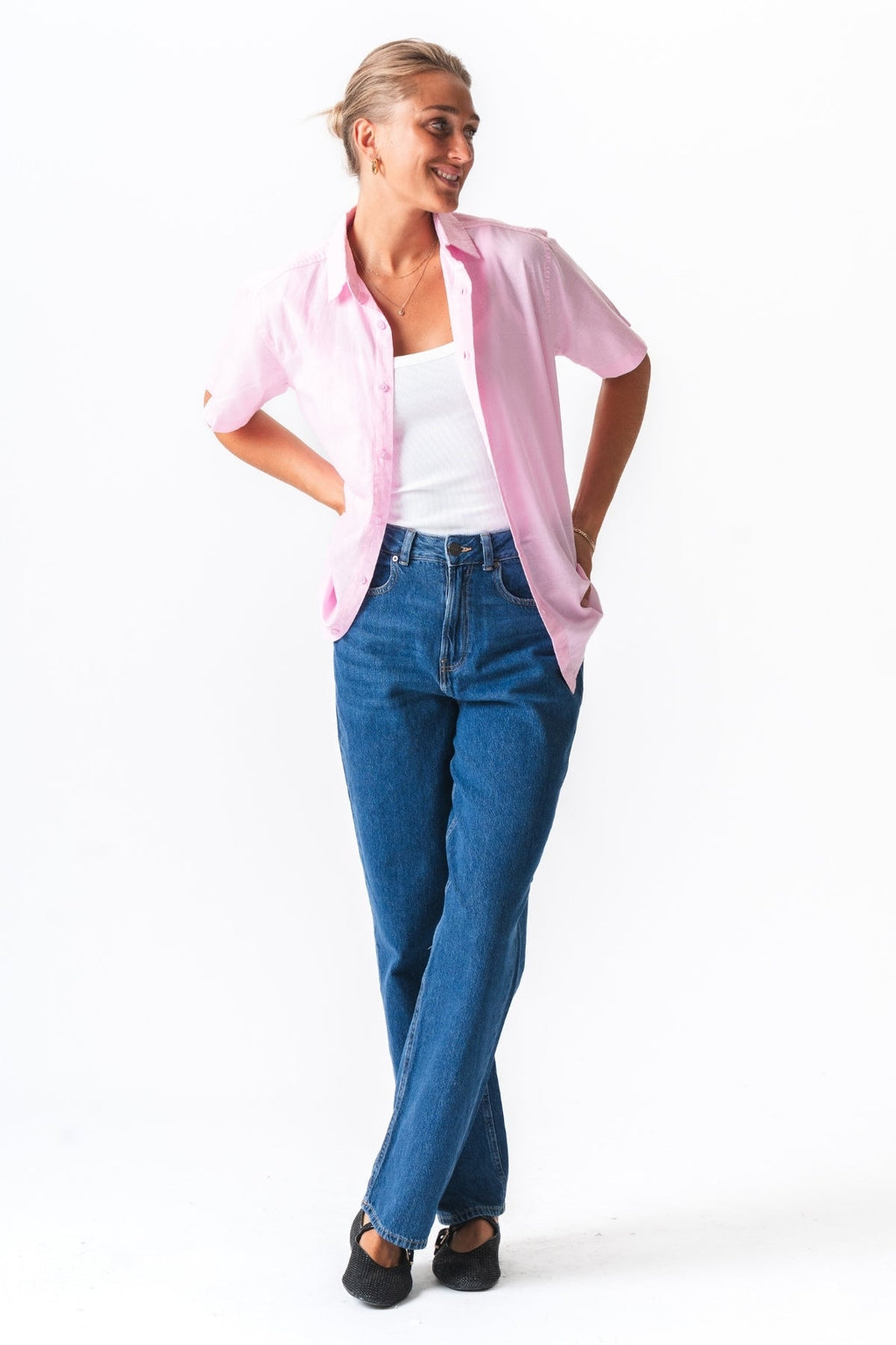 Kortermet Linskjorte - Lys Rød