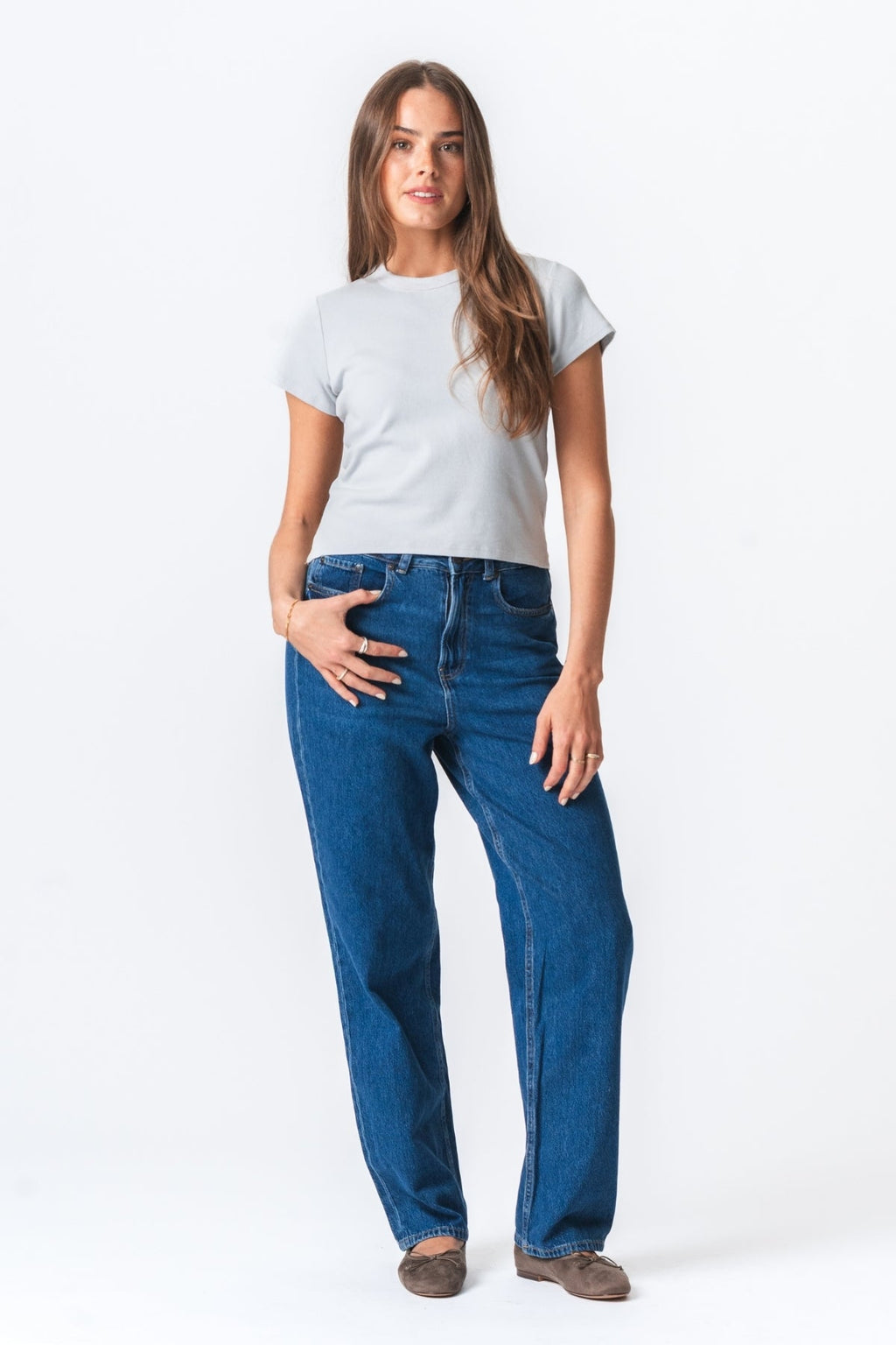 Emily kortermet t-skjorte - Lys Grå