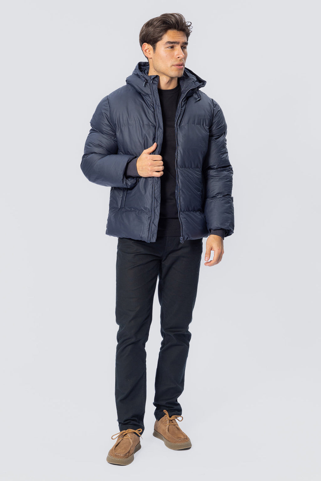 Coated Hooded Jakke - Marineblå