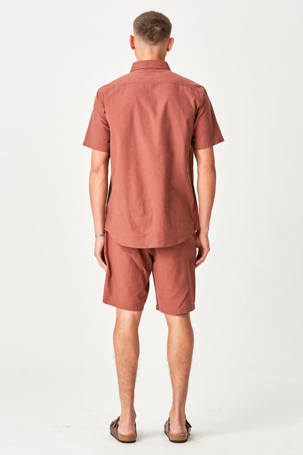 Linsesett Kortermet Skjorte + Linseshorts – Terracotta (Pakketilbud)