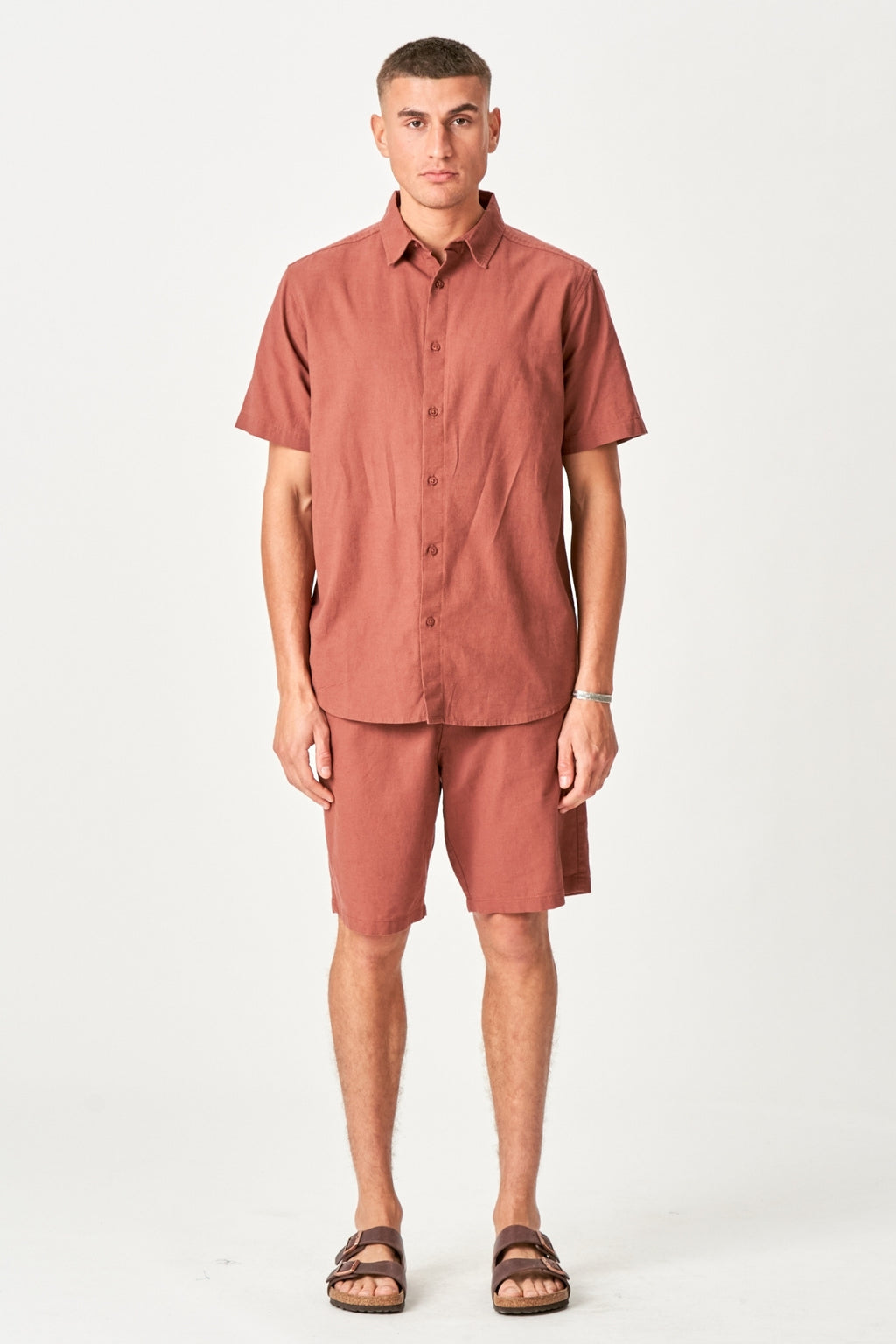 Linsesett Kortermet Skjorte + Linseshorts – Terracotta (Pakketilbud)