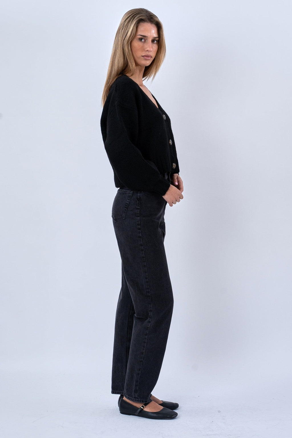 V-Neck Cardigan - Sort
