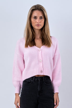 Cardigan med V-hals - Rosa
