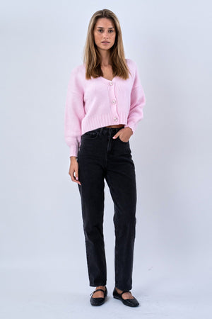 Cardigan med V-hals - Rosa