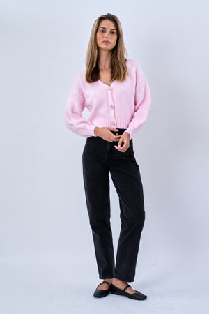 Cardigan med V-hals - Rosa