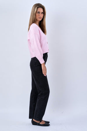 Cardigan med V-hals - Rosa