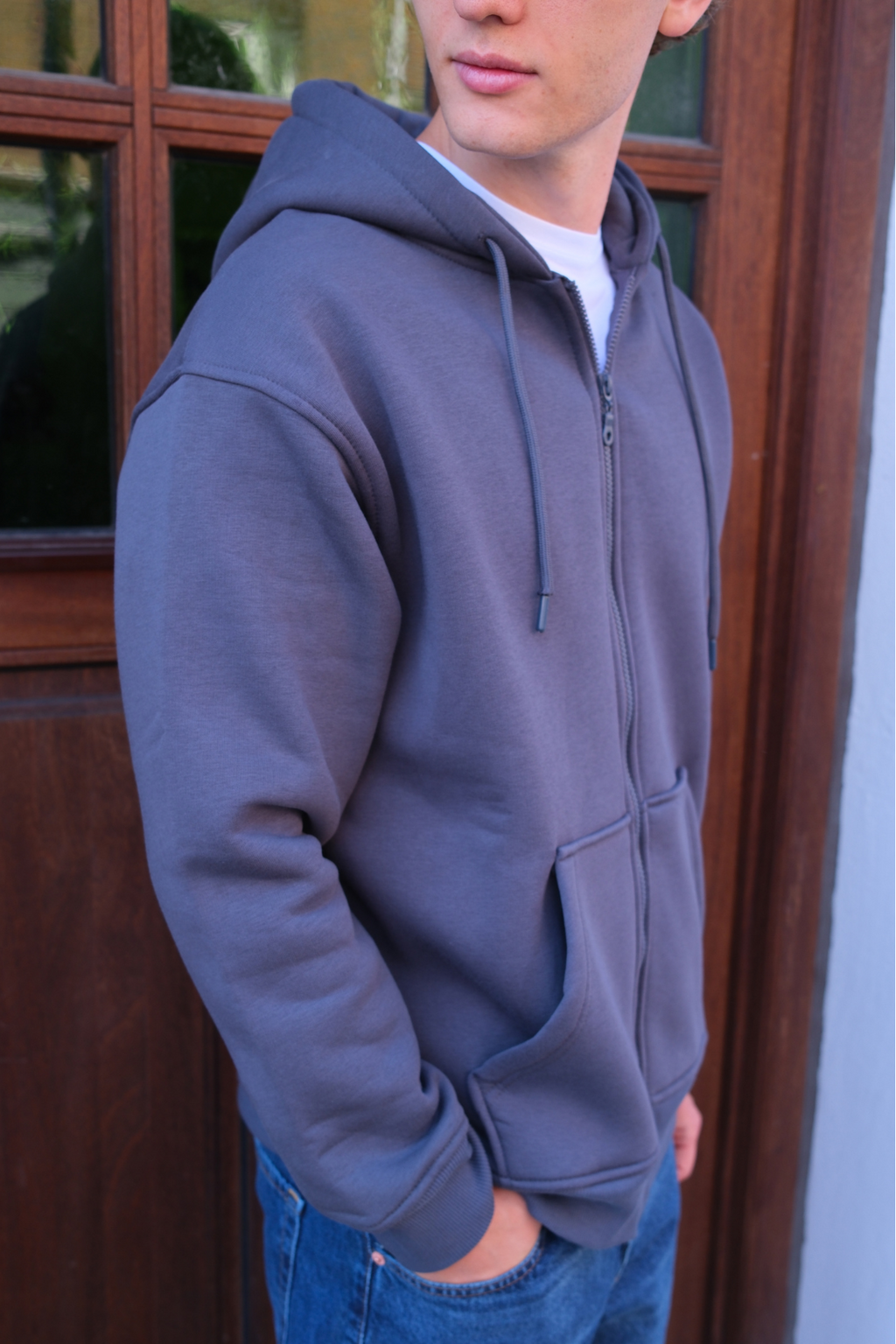 Relaxed Zip Hoodie - Mørk Grå