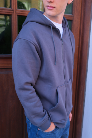Relaxed Zip Hoodie - Mørk Grå