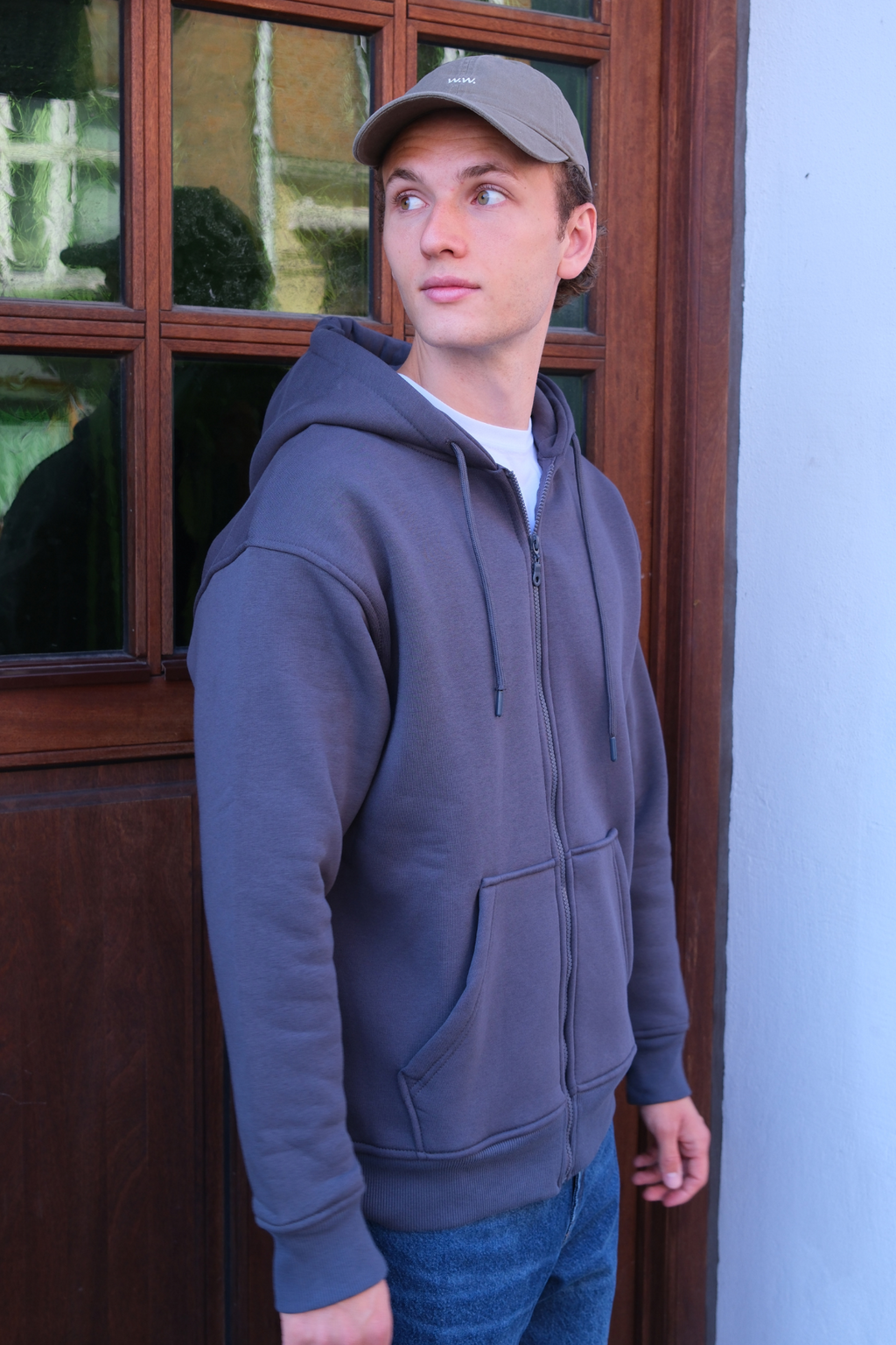 Relaxed Zip Hoodie - Mørk Grå