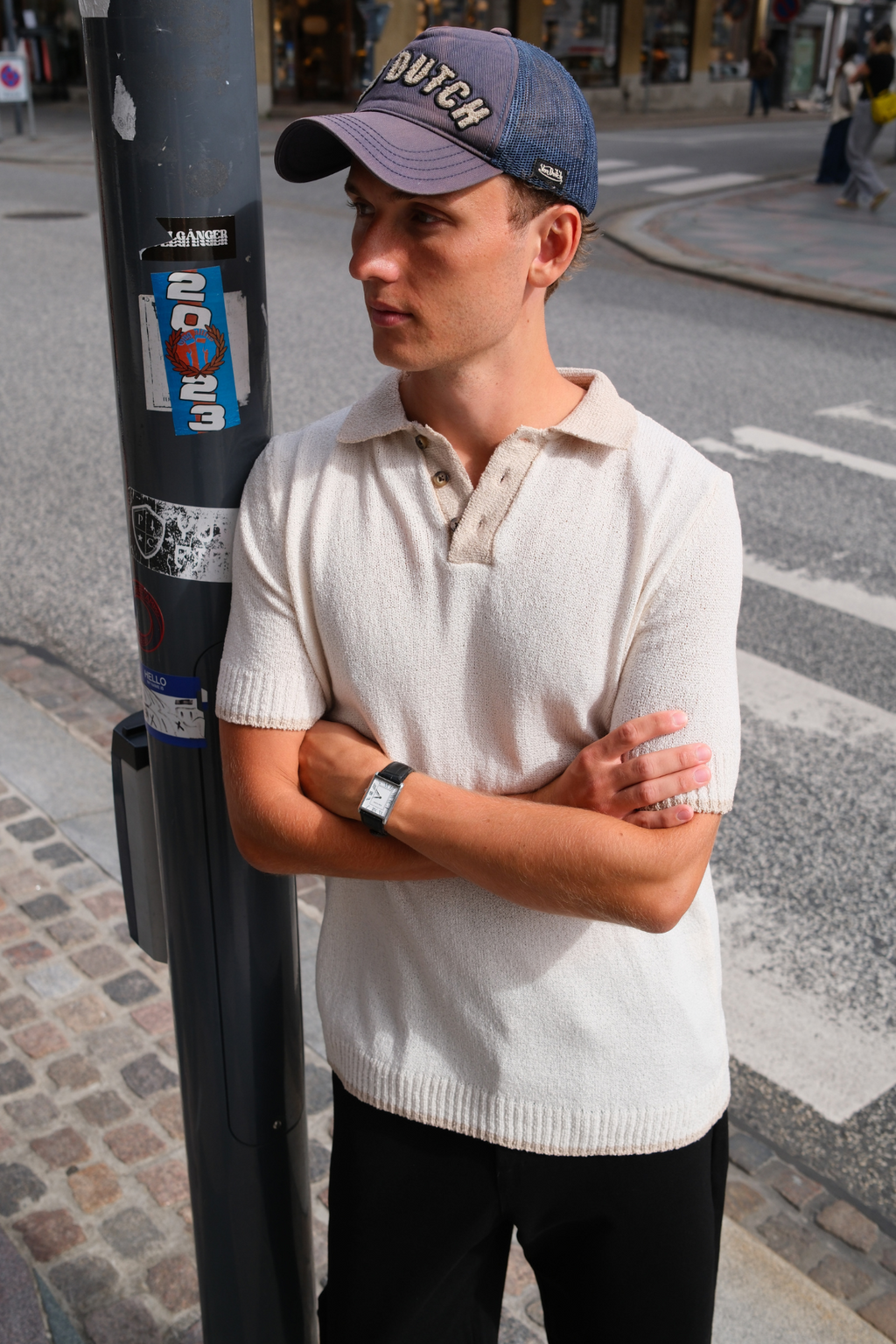 Strikket Pologenser - Ecru