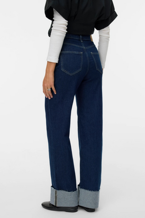 Tessa Fold Up Wide Denim Jeans - Mørk blå denim