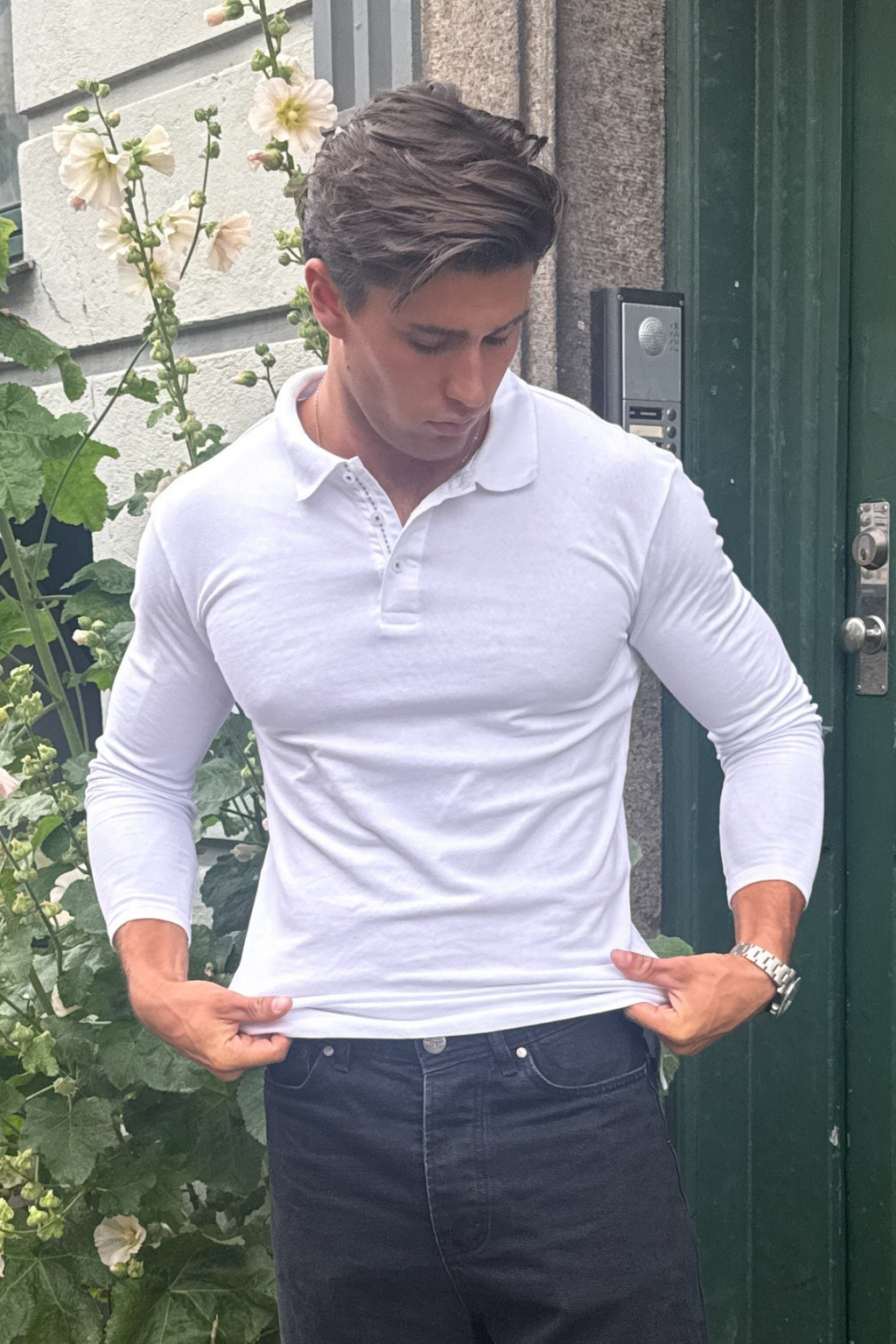 Muscle Langermet Polo Shirt - Hvit