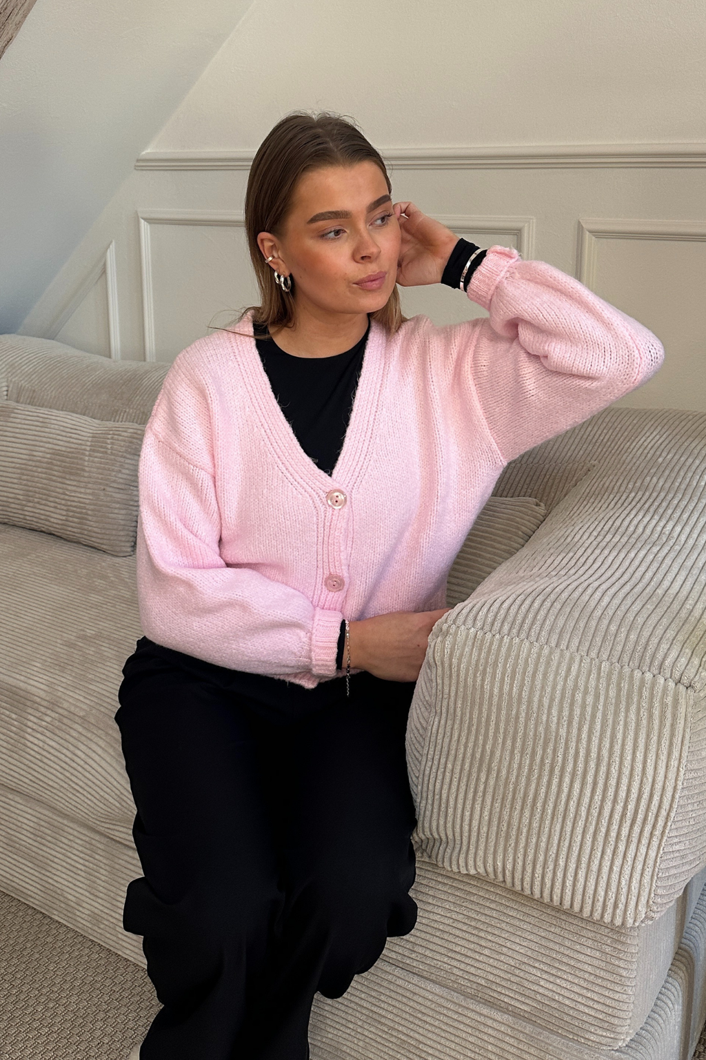Cardigan med V-hals - Rosa
