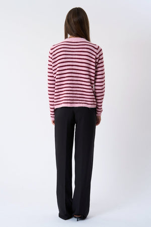 Crizette Stripete Strikkecardigan - Rosa/Burgunder
