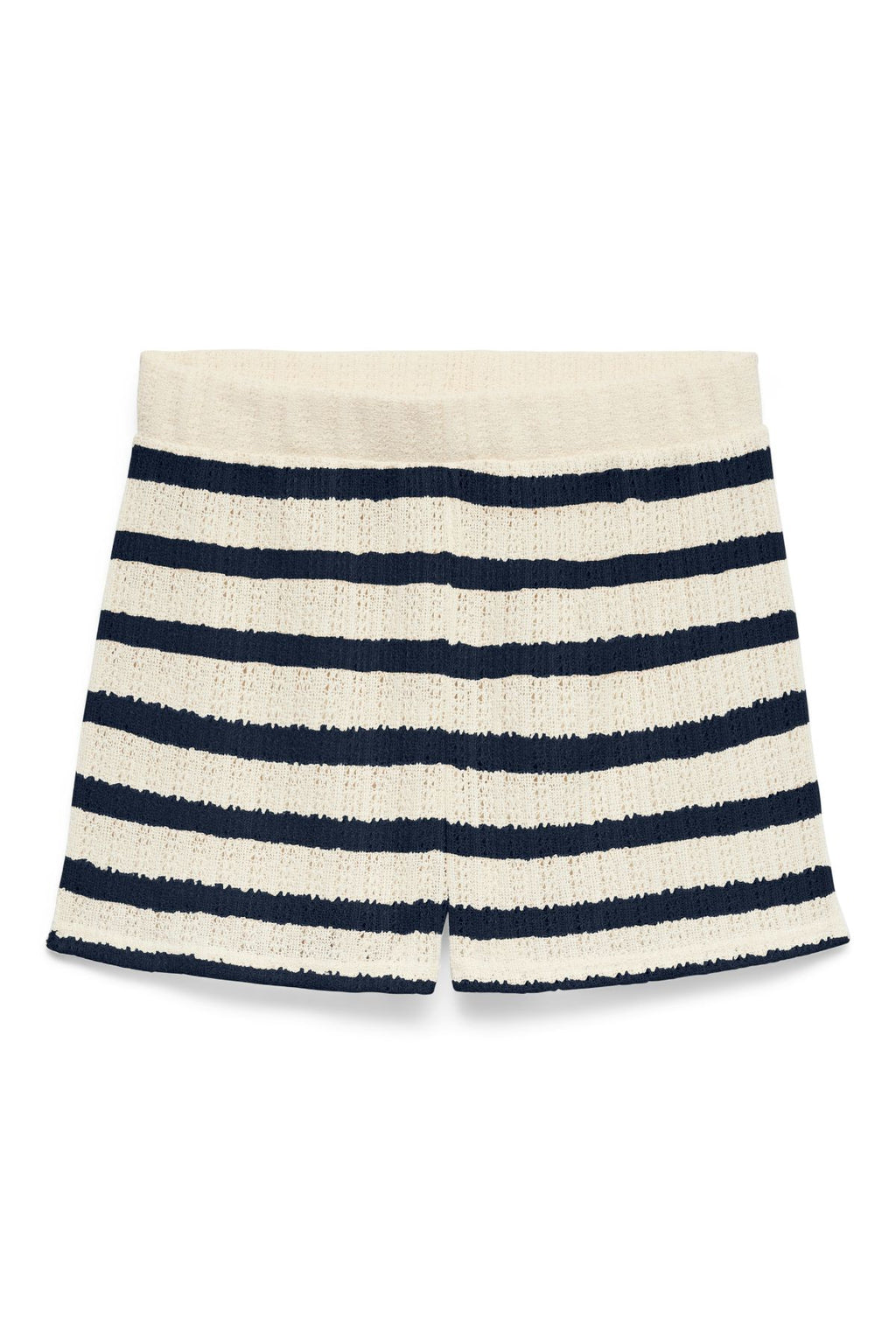 Freja Mid-waist Shorts - Birch Stripes - Navy Blazer