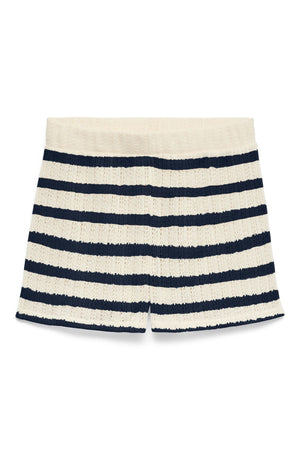 Freja Mid-waist Shorts - Birch Stripes - Navy Blazer