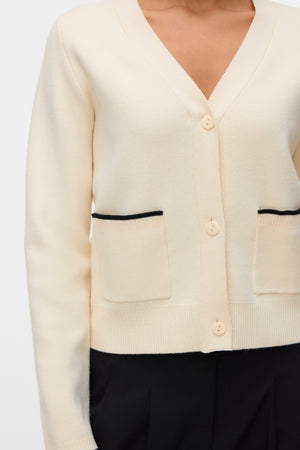 Gold V-hals Kontrast Cardigan - Birch