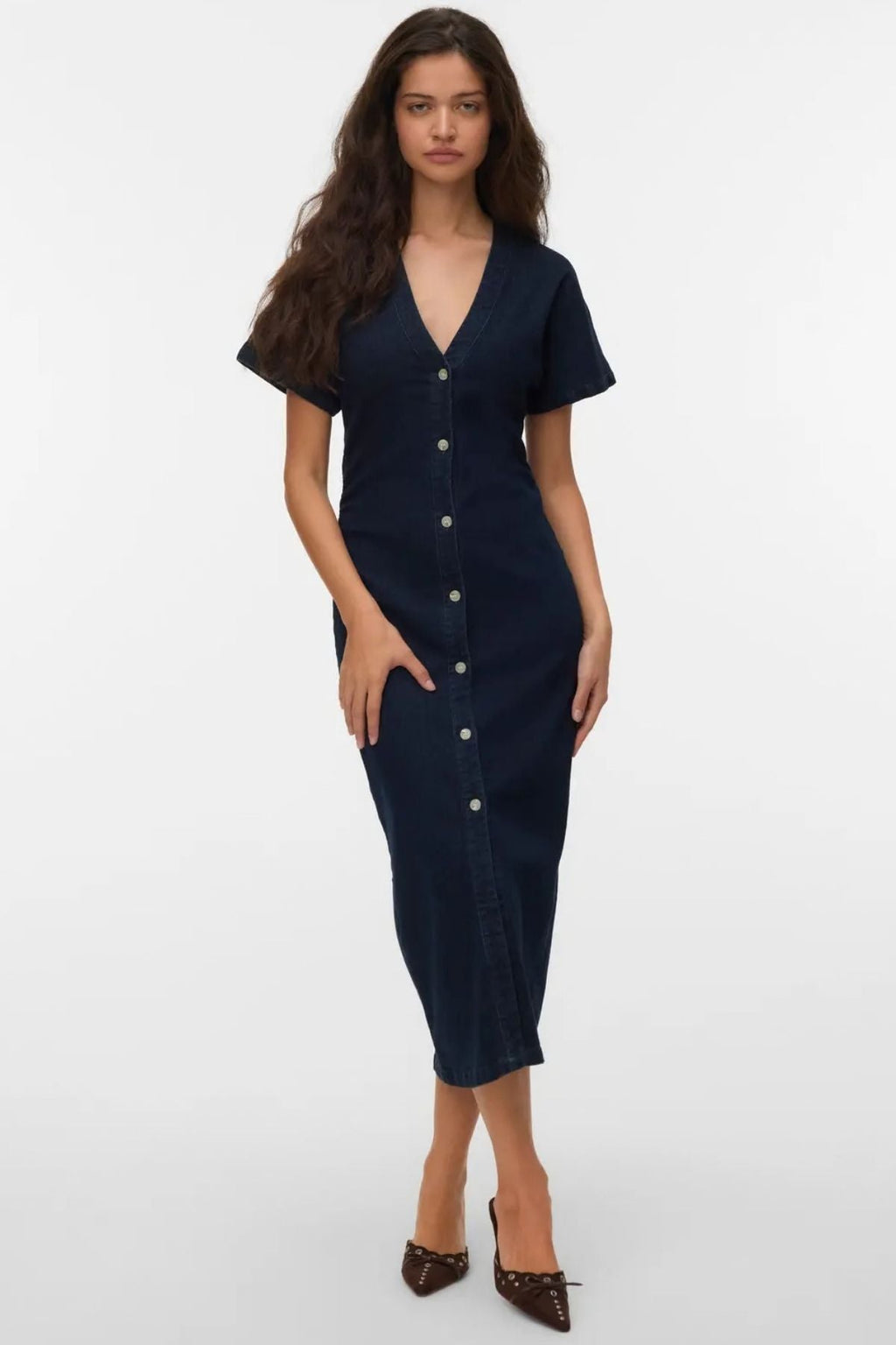 Sanni V-hals Kjole - Dark Blue Denim