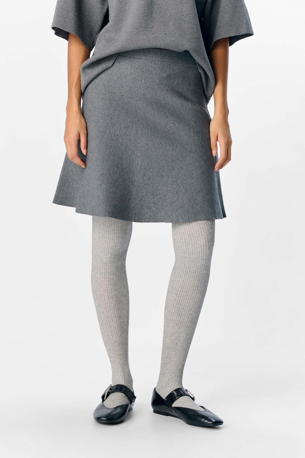 Reynard HW Kort Strikket Skjørt - Mellomgrå Melange