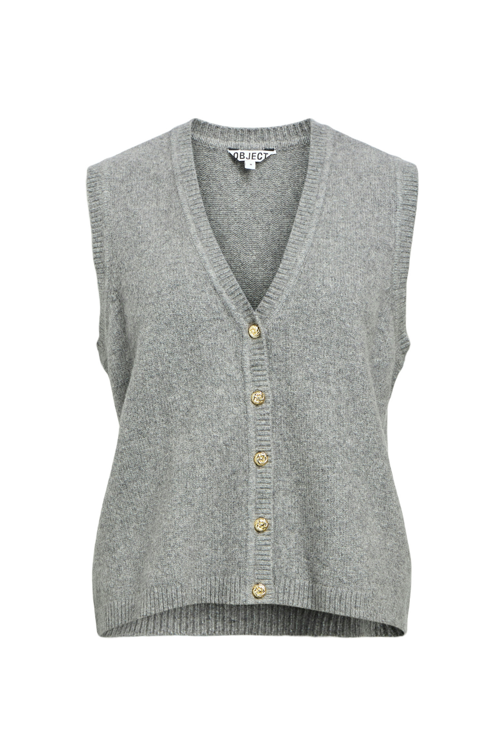 Ivona S/L Strikkevest - Medium Grå Melange
