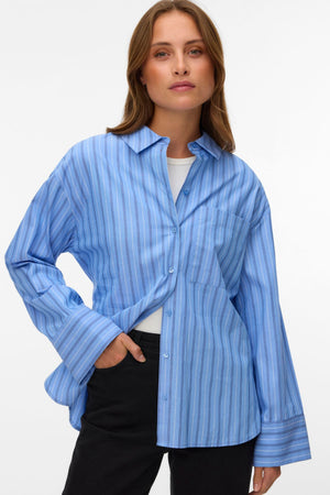 Gina Belt Skjorte - Provence Stripes: Navy Peony/Snow White