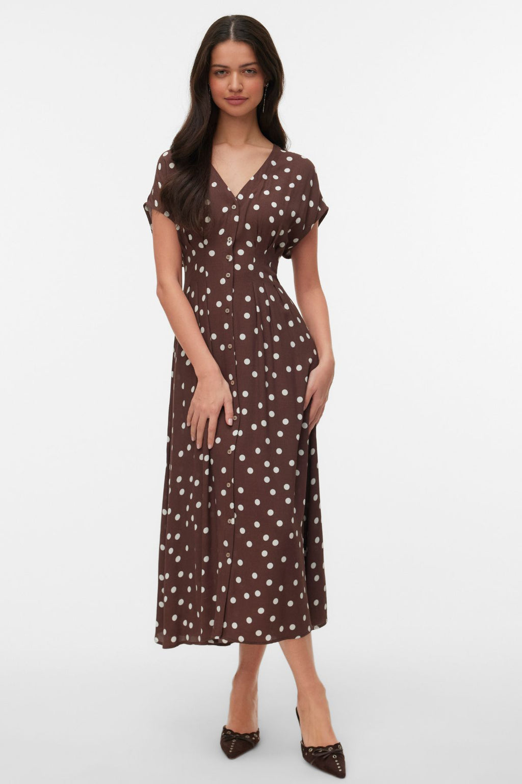 Elisa Pleat Shirt Dress - Chocolate Martini - Snow White Prikker