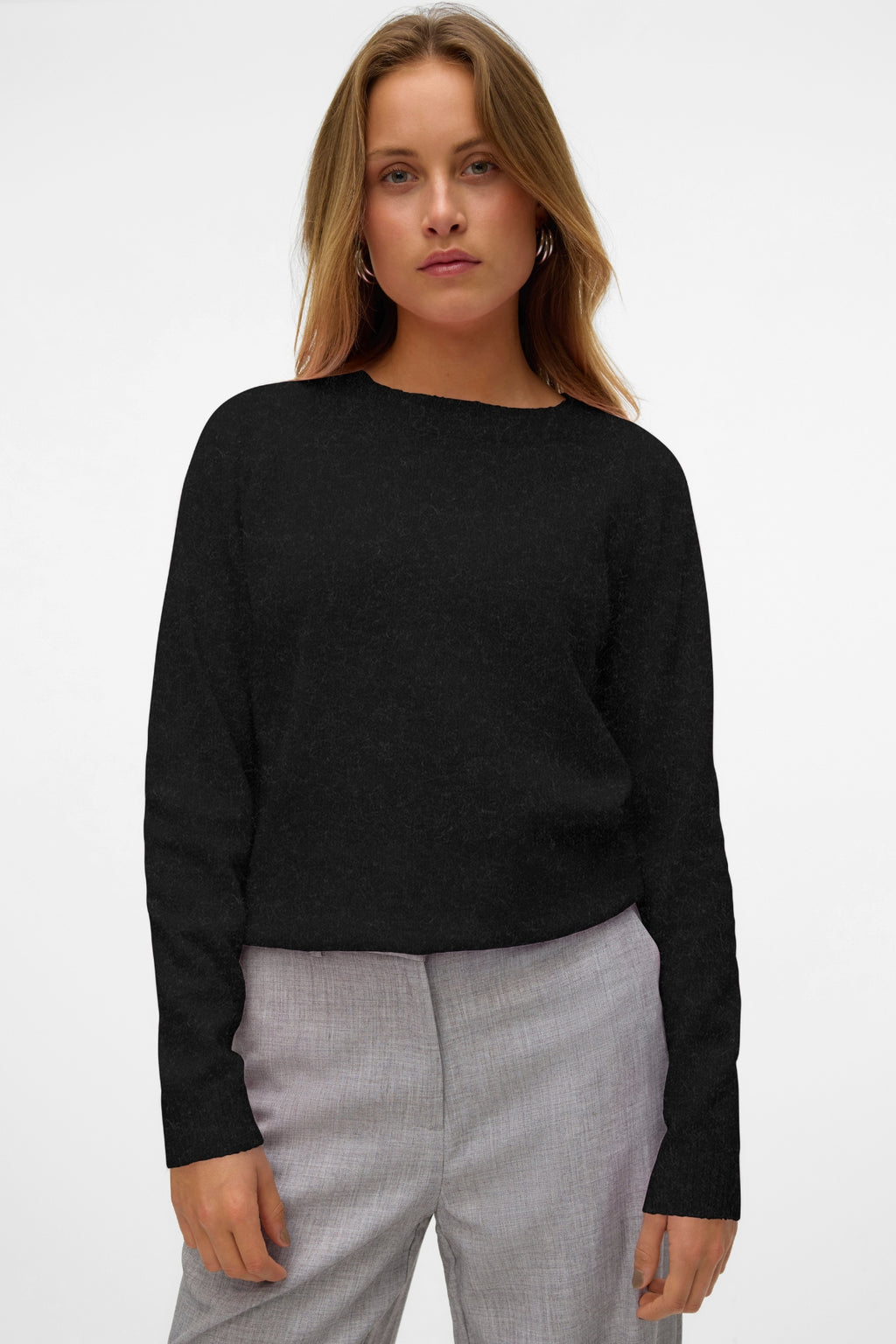 Doffy O-Neck Bluse - Black Melange