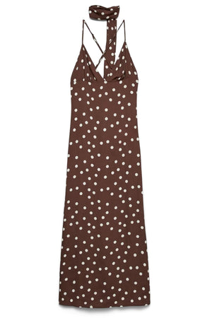 Elisa Lang Singlet Scarf Kjole - Chocolate Martini : Snow White Dot