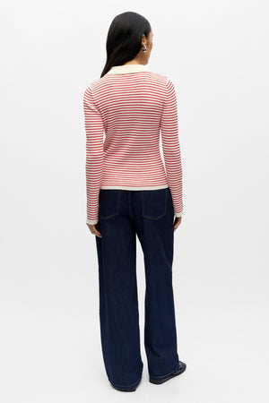 Kelly Polo Knit Pullover - Birch Poinsettia