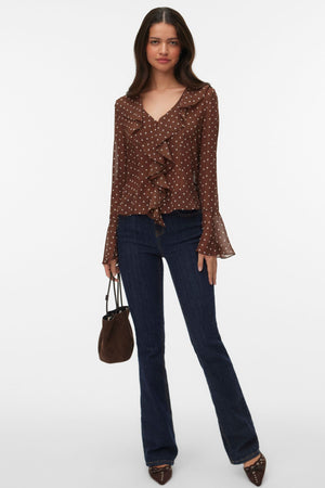 Willow Frill Topp - Chocolate Martini: Snow white dot