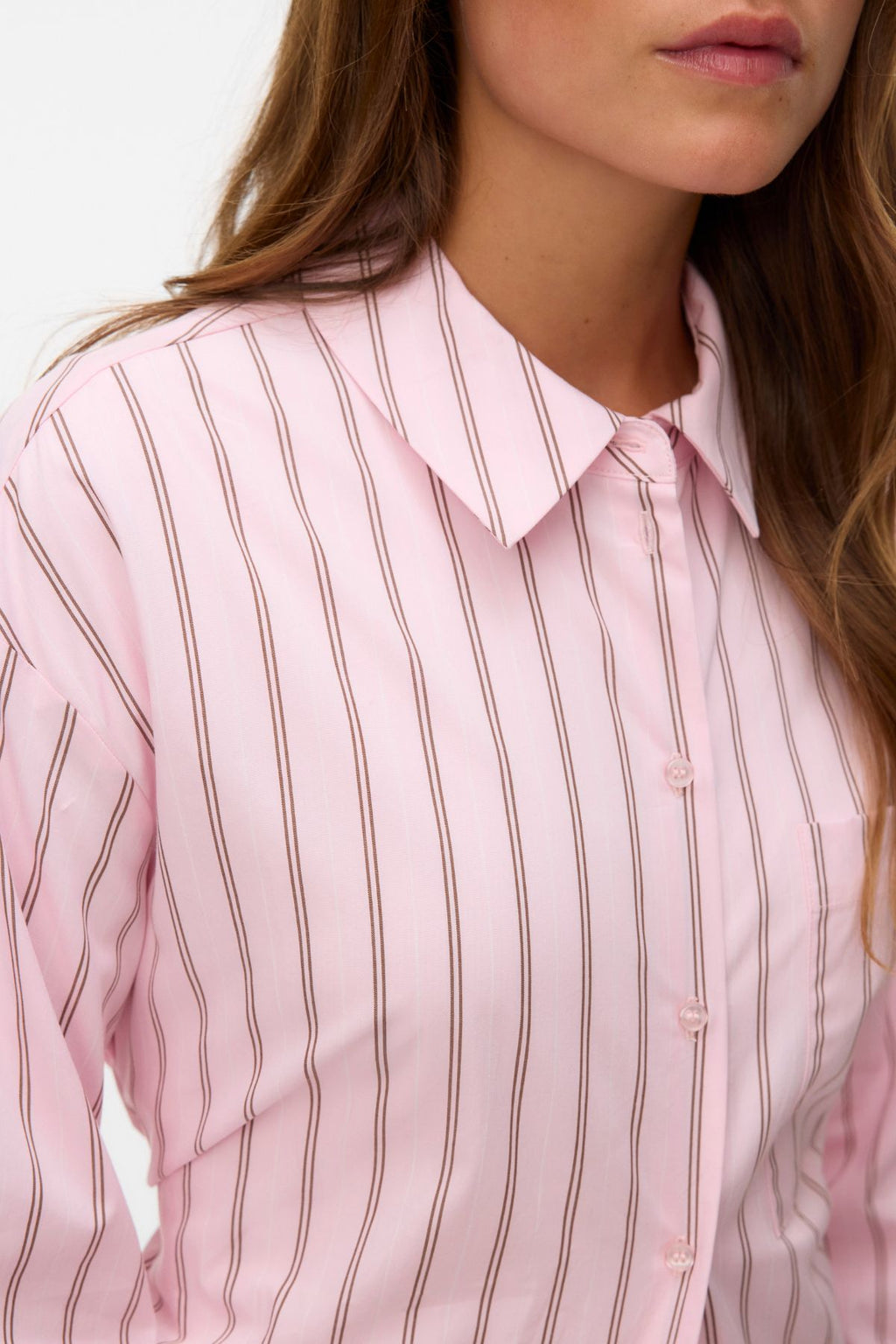 Gina Belt Skjorte - Pink-A-Boo Striper: Cocoa Brown/Snow White